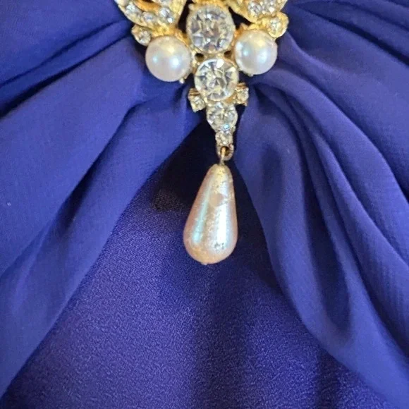 💜”Scott McClintock” Vintage Formal Strapless Dress w/ Brooch Pendant Size 12 - Picture 5 of 15